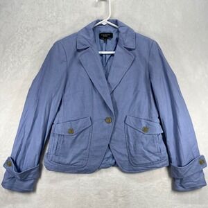 Talbots Linen‎ Blend Blazer Jacket Button Front Pockets Blue Size 4 - flaw